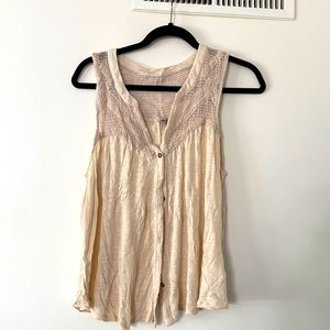 Ecote (UO) Beige Button Up Sleeveless Tank (L)